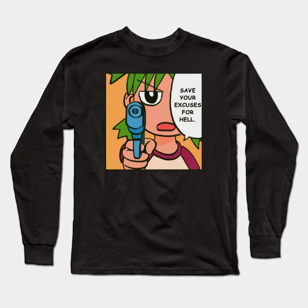 water gun yotsuba says save your excuses for hell meme Long Sleeve T-Shirt by mudwizard